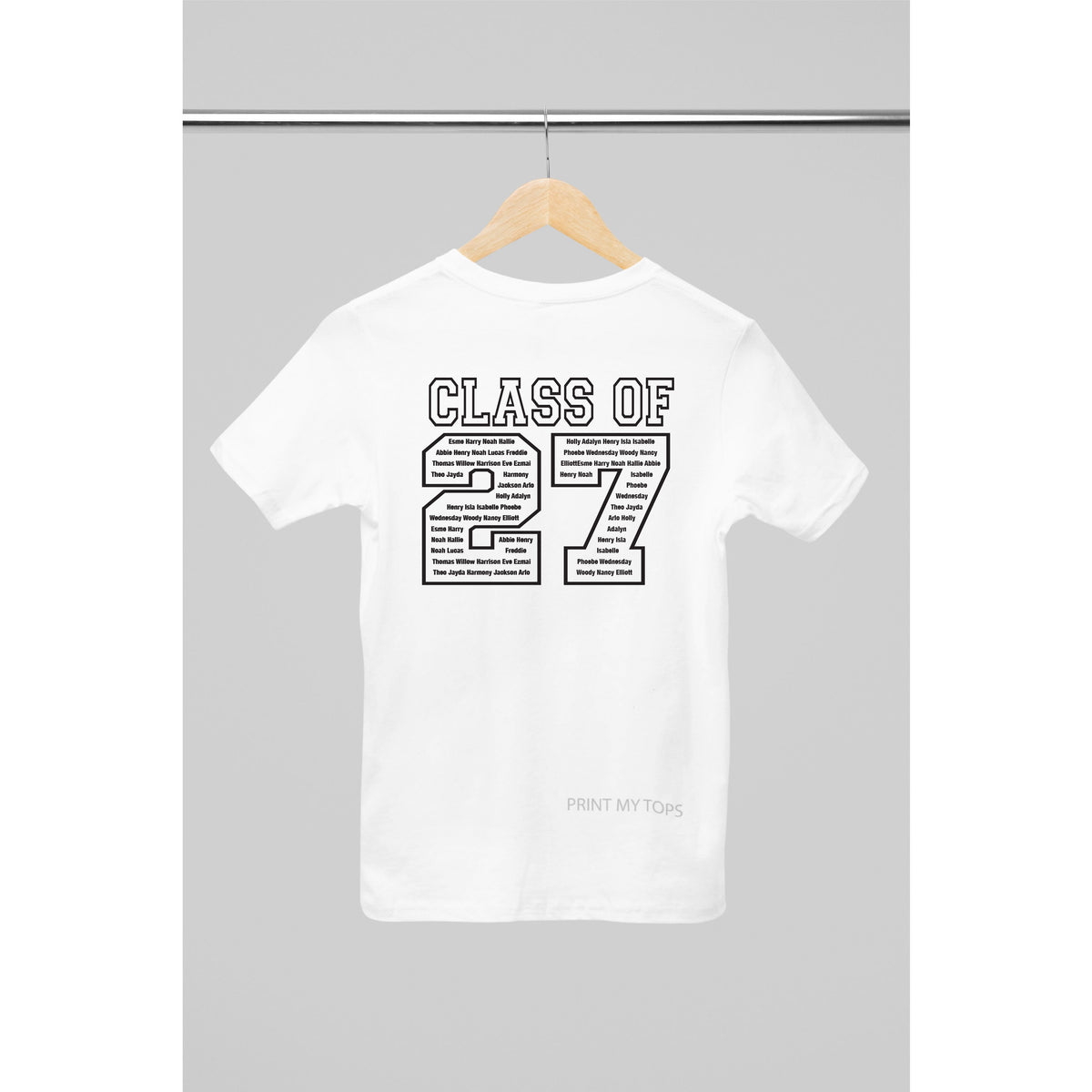 Personalised Class of 2027 Leavers T-shirt Top Hoodies Print My Tops 7-8 White 
