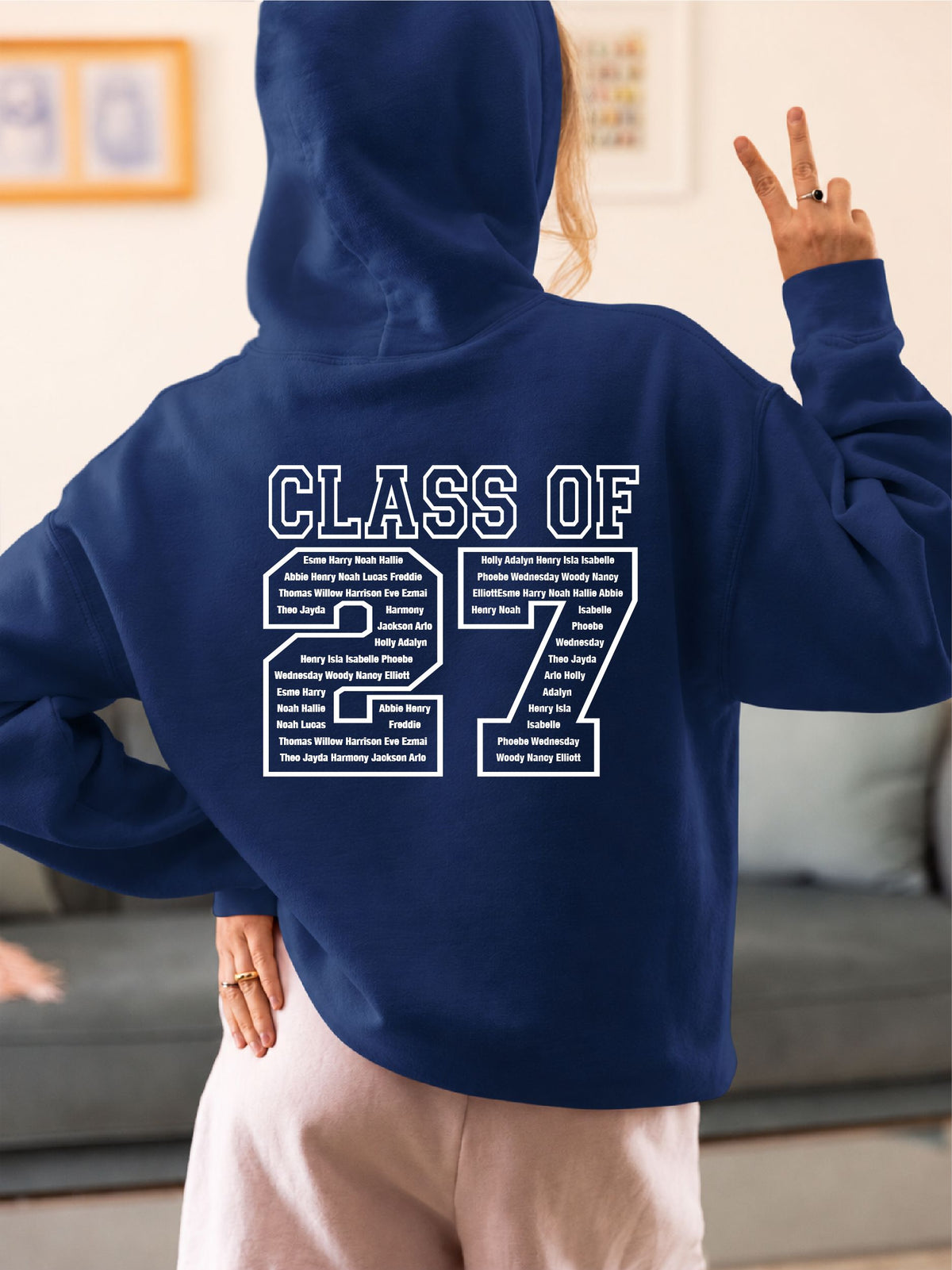 Personalised Class of 2027 School College Leavers Hoody Hoodies Print My Tops 7-8 Navy 