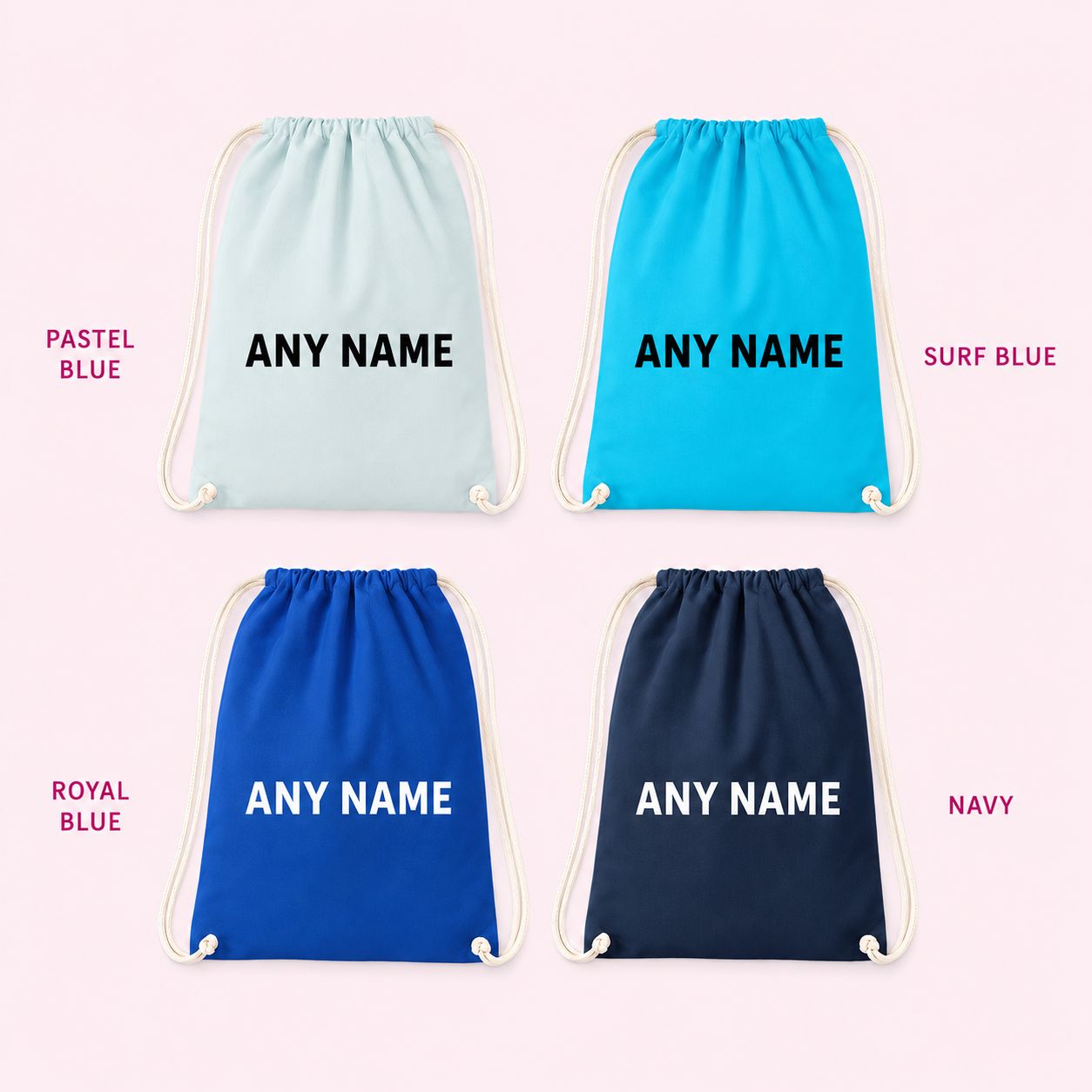 Personalised Cotton PE Bag with Name Bags Print My Tops Pastel Blue 