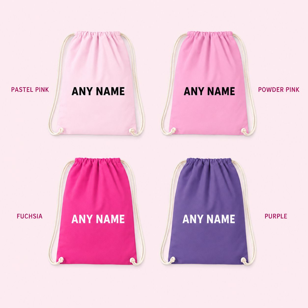 Personalised Cotton PE Bag with Name Bags Print My Tops Pastel Pink 