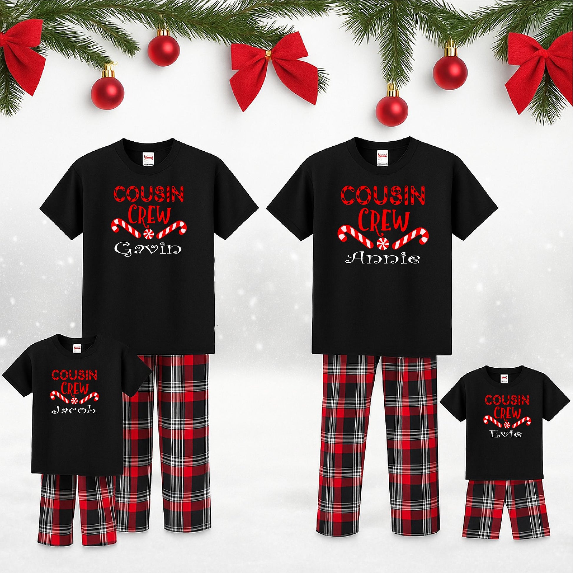 Personalised Cousin Crew Christmas Pyjamas – Matching Family Xmas PJs in Black or White Pyjamas Print My Tops Black Mens Small (32 inch waist) 
