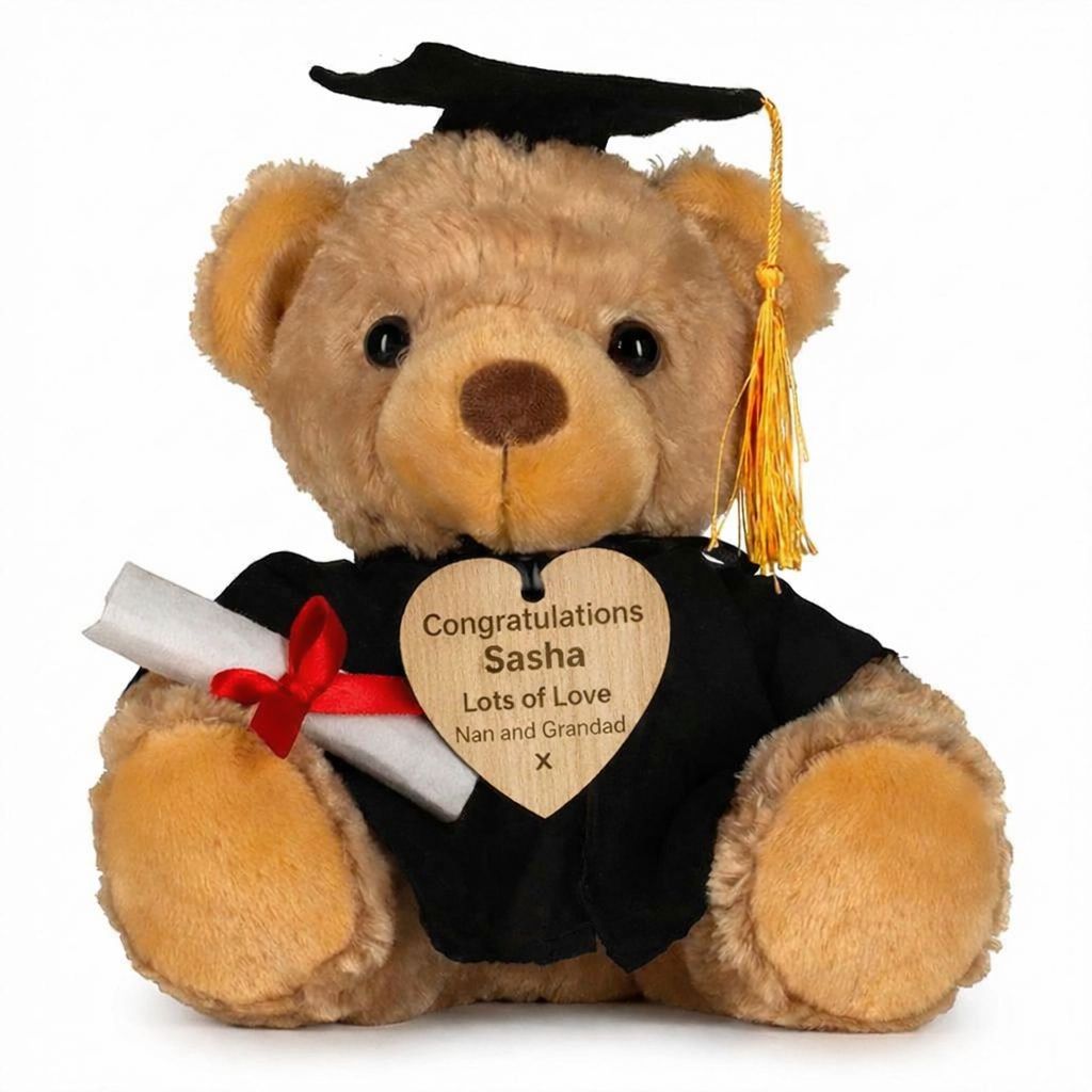 Personalised Graduation Teddy Bear Gift | Custom Engraved Name Bear | Class of 2026 Keepsake Photo Slate Print My Tops 