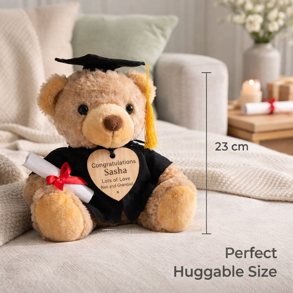 Personalised Graduation Teddy Bear Gift | Custom Engraved Name Bear | Class of 2026 Keepsake Photo Slate Print My Tops 