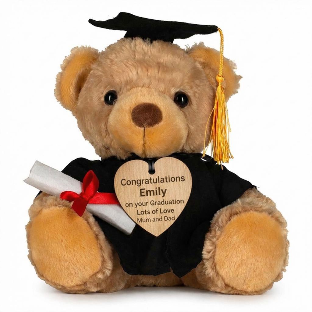 Personalised Graduation Teddy Bear Gift | Custom Engraved Name Bear | Class of 2026 Keepsake Photo Slate Print My Tops 