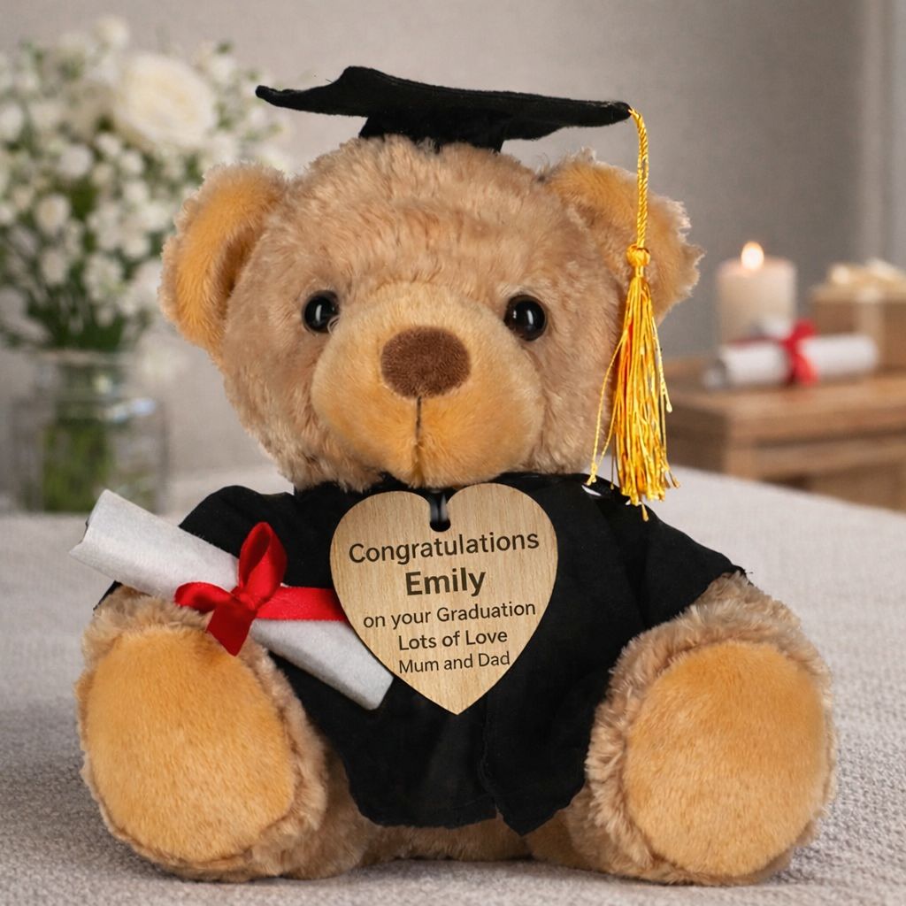 Personalised Graduation Teddy Bear Gift | Custom Engraved Name Bear | Class of 2026 Keepsake Photo Slate Print My Tops 