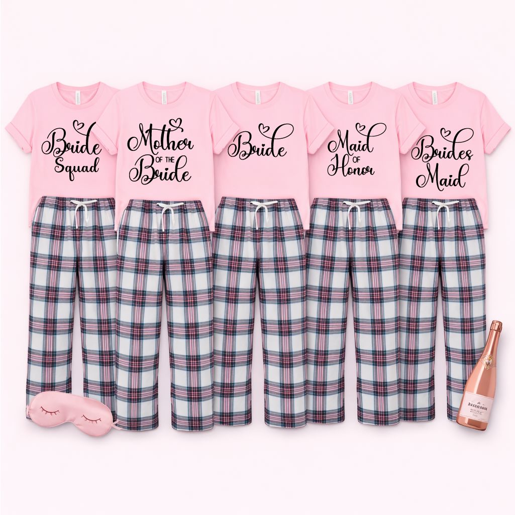 Personalised Hen Party Role Pyjamas Pyjamas Print My Tops Womens XS (Size 6-8) Pink Tartan Pink top 