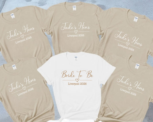 Personalised Hen Party T-Shirts | Matching Bride Tribe & Bride To Be Tops | Print My Tops T-shirt Print My Tops Extra Small (Size 6-8) White - Gold Text Hens
