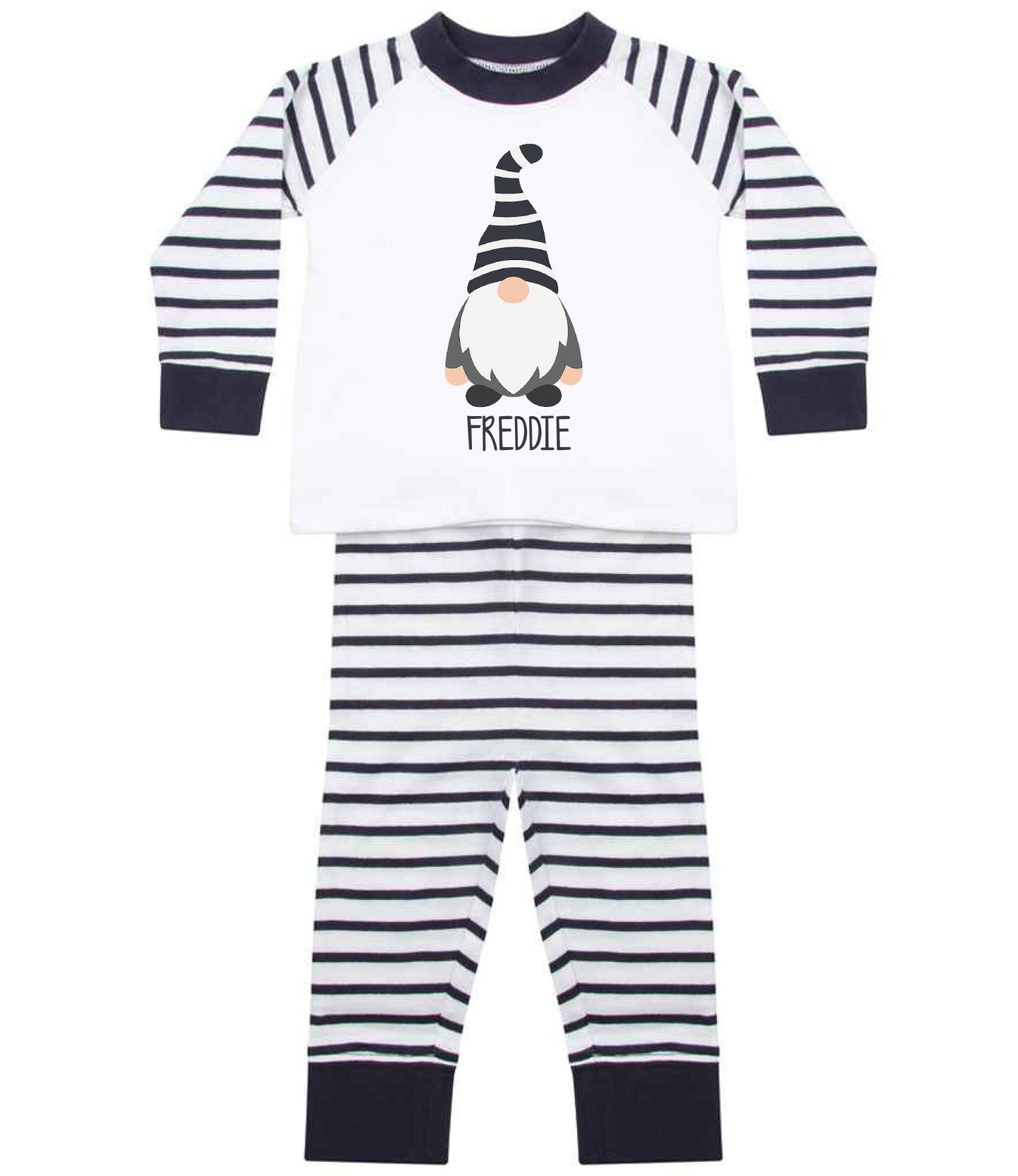 Personalised Kids Gonk Pyjamas Navy Stripes Pyjamas Print My Tops 0-6 Months 