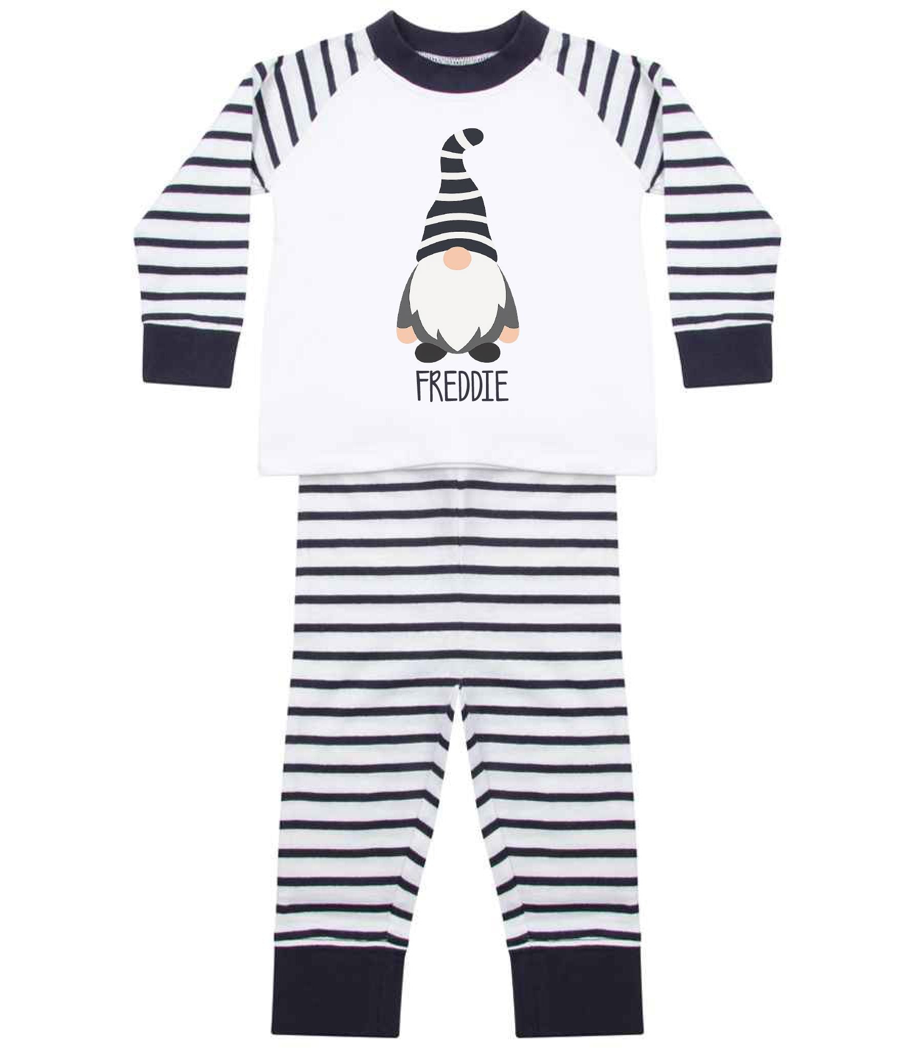 Personalised Kids Gonk Pyjamas Navy Stripes Pyjamas Print My Tops 0-6 Months 