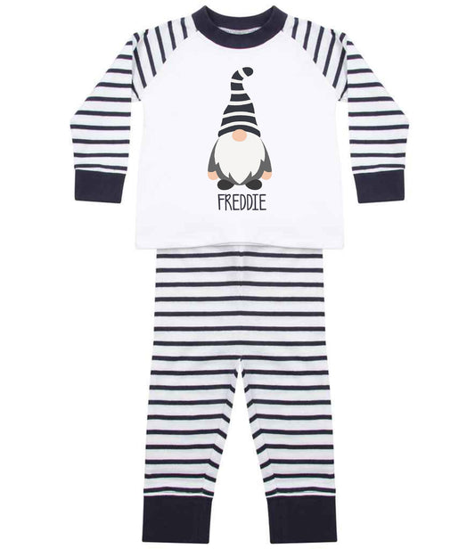 Personalised Kids Gonk Pyjamas Navy Stripes Pyjamas Print My Tops 0-6 Months 