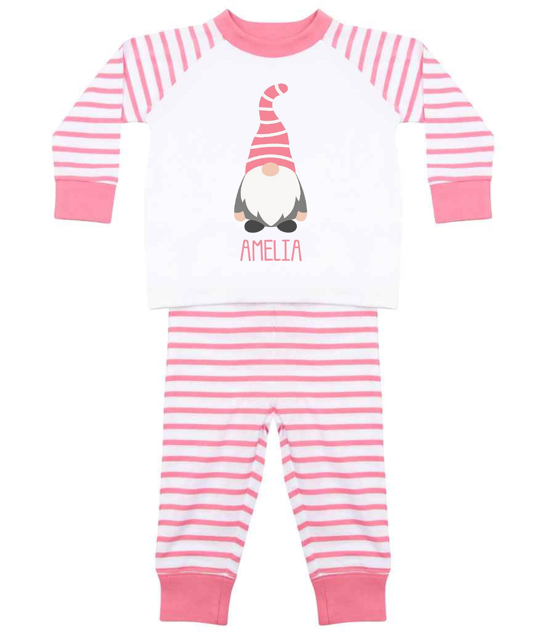 Personalised Kids Gonk Pyjamas Pink Stripes Pyjamas Print My Tops 0-6 Months 