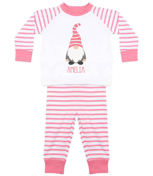Personalised Kids Gonk Pyjamas Pink Stripes Pyjamas Print My Tops 0-6 Months 