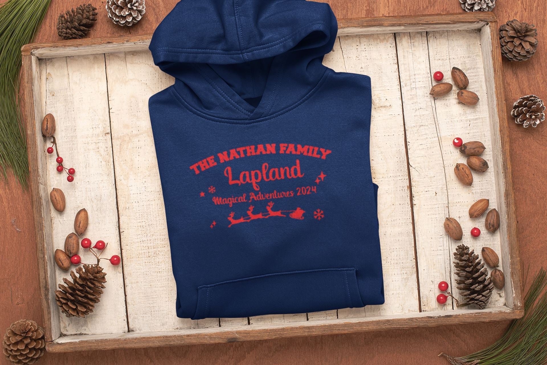 Personalised Lapland Adventure Hoodies Hoodie Print My Tops Unisex Small Navy 