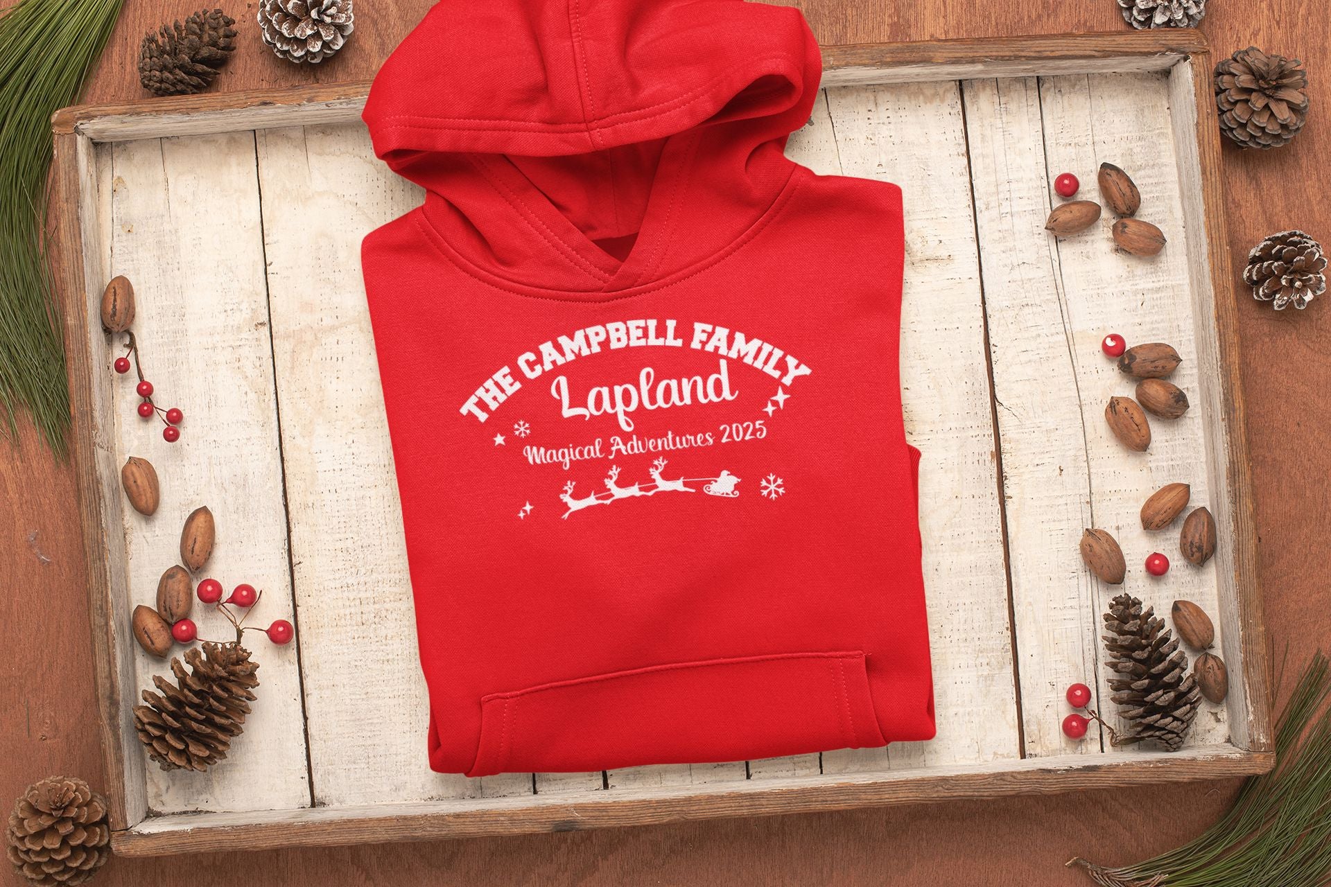 Personalised Lapland Magical Adventures Hoodies Hoodie Print My Tops Unisex Small Red 