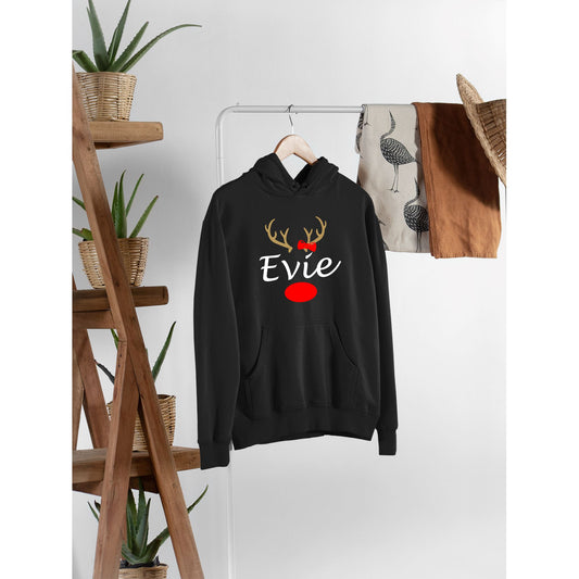 Personalised Name Antlers Christmas Hoodie Hoodie Print My Tops Mens Small Black 