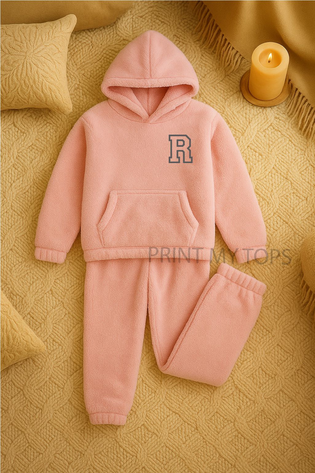 Personalised Pink Fleece Pyjamas – Initials Loungewear Set Pyjamas Print My Tops 