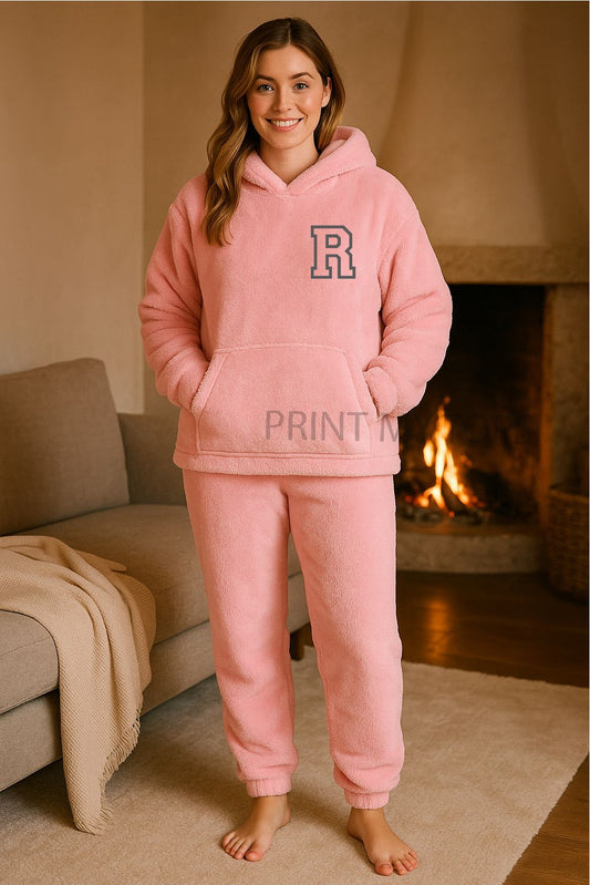 Personalised Pink Fleece Pyjamas – Initials Loungewear Set Pyjamas Print My Tops 