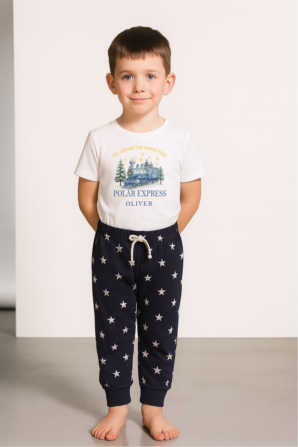 Personalised Polar Express Christmas Pyjamas – Blue Star Kids PJs Pyjamas Print My Tops 
