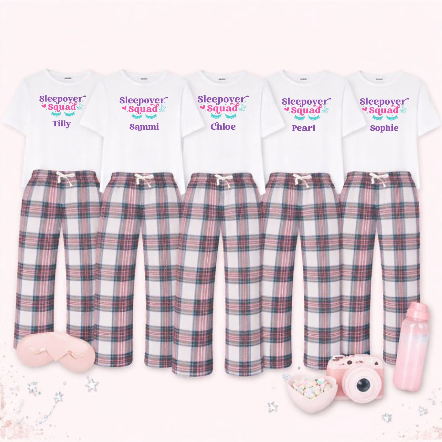 Personalised Sleepover Squad Pyjamas Pyjamas Print My Tops 12-18 Months Tartan 