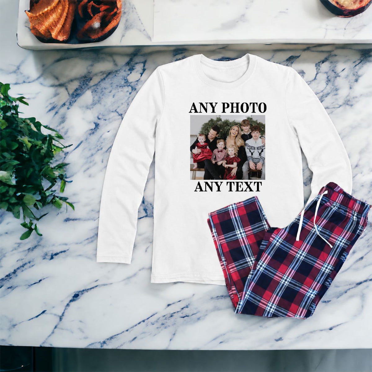 Personalised Tartan Pyjamas with Your Photo & Text Pyjamas Print My Tops Mens Small (32 inch Waist) 