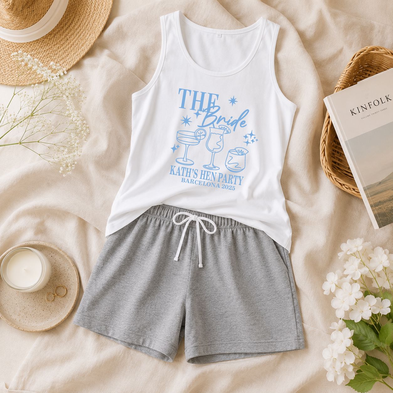 Personalised Team Bride Pyjamas – Grey Shorts & White Vest Hen Party PJs Pyjamas Print My Tops 