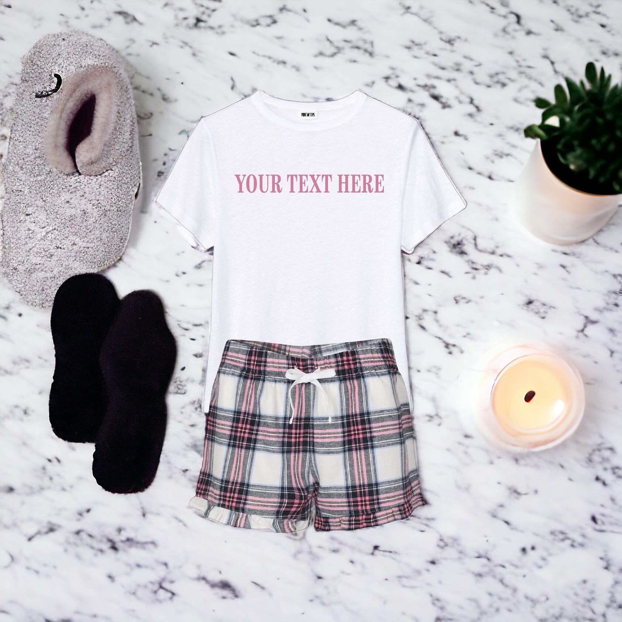 Pyjamas Text Png Your Text Here Personalised Pink White Short Pyjamas Set Gift Mum ...