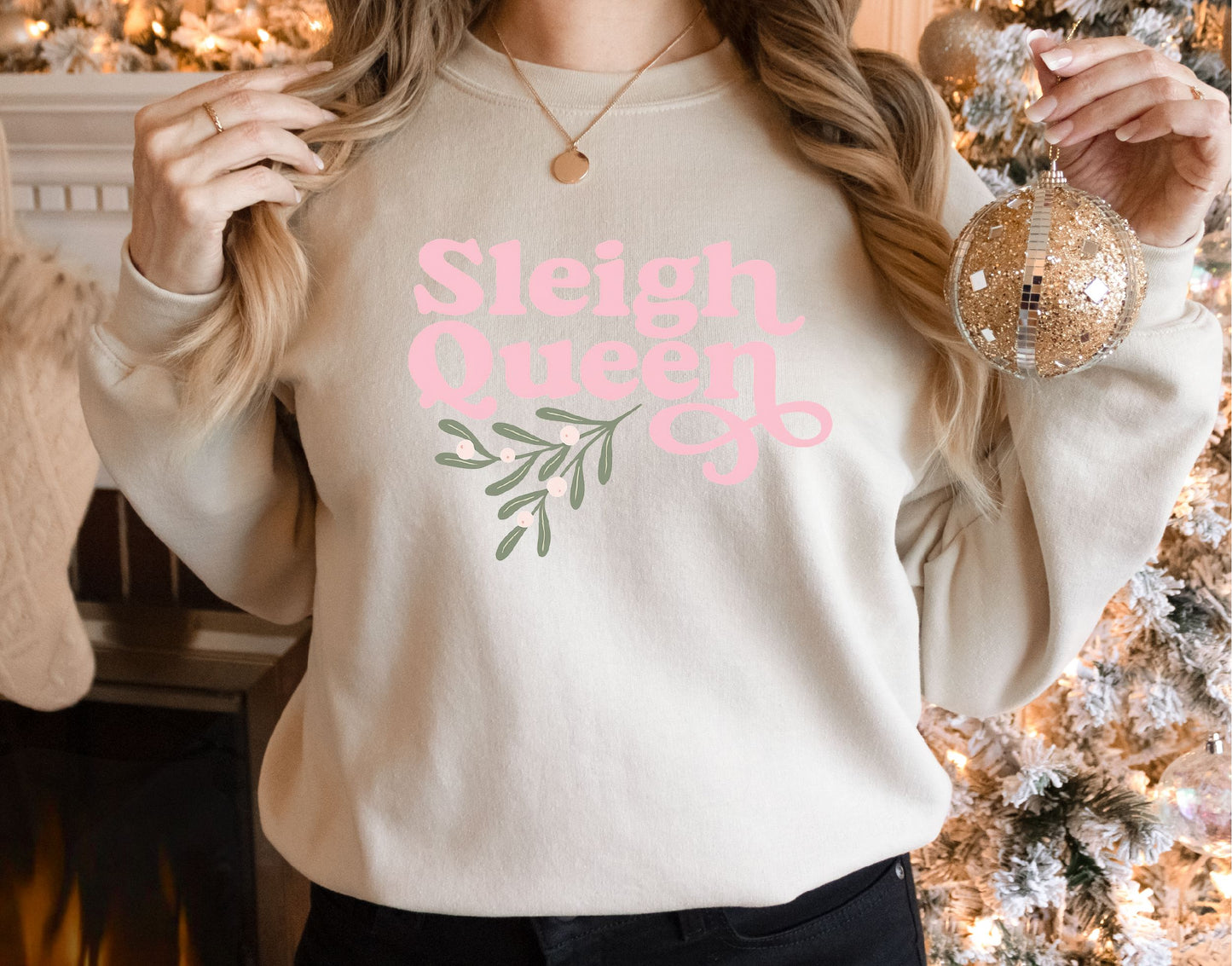 Sleigh Queen Christmas Jumper – Festive Holiday Sweatshirt Sweatshirt Print My Tops Small - Size 10 Nude 
