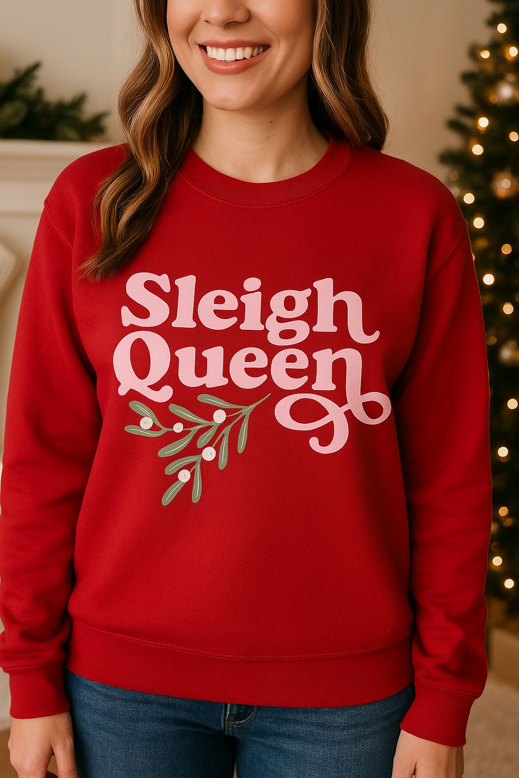 Sleigh Queen Christmas Jumper – Festive Holiday Sweatshirt Sweatshirt Print My Tops Small - Size 10 Red 