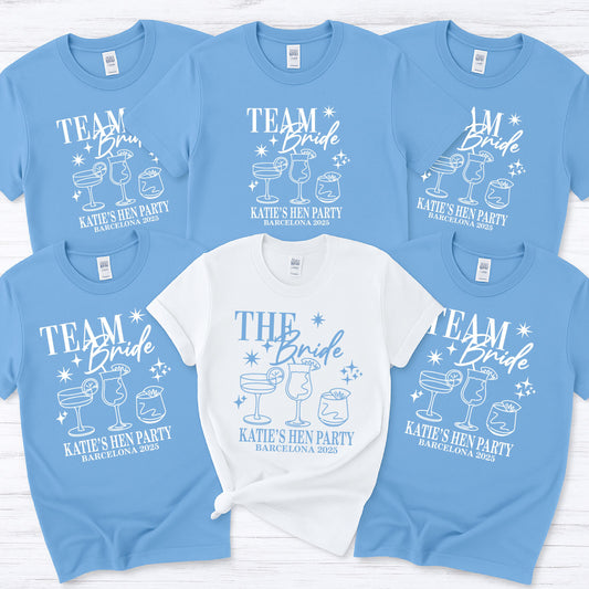 Team Bride Hen Party T-Shirts – Matching Squad Tees T-shirt Print My Tops Extra Small (Size 6-8) Blue TEAM BRIDE
