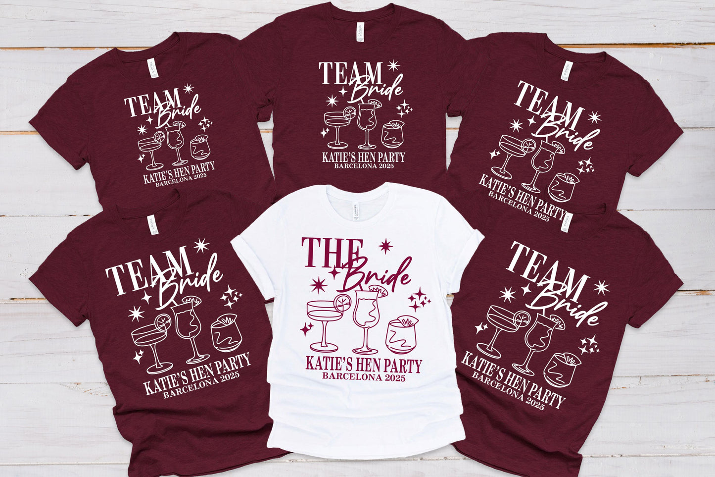 Team Bride Hen Party T-Shirts – Matching Squad Tees T-shirt Print My Tops Extra Small (Size 6-8) Burgundy TEAM BRIDE