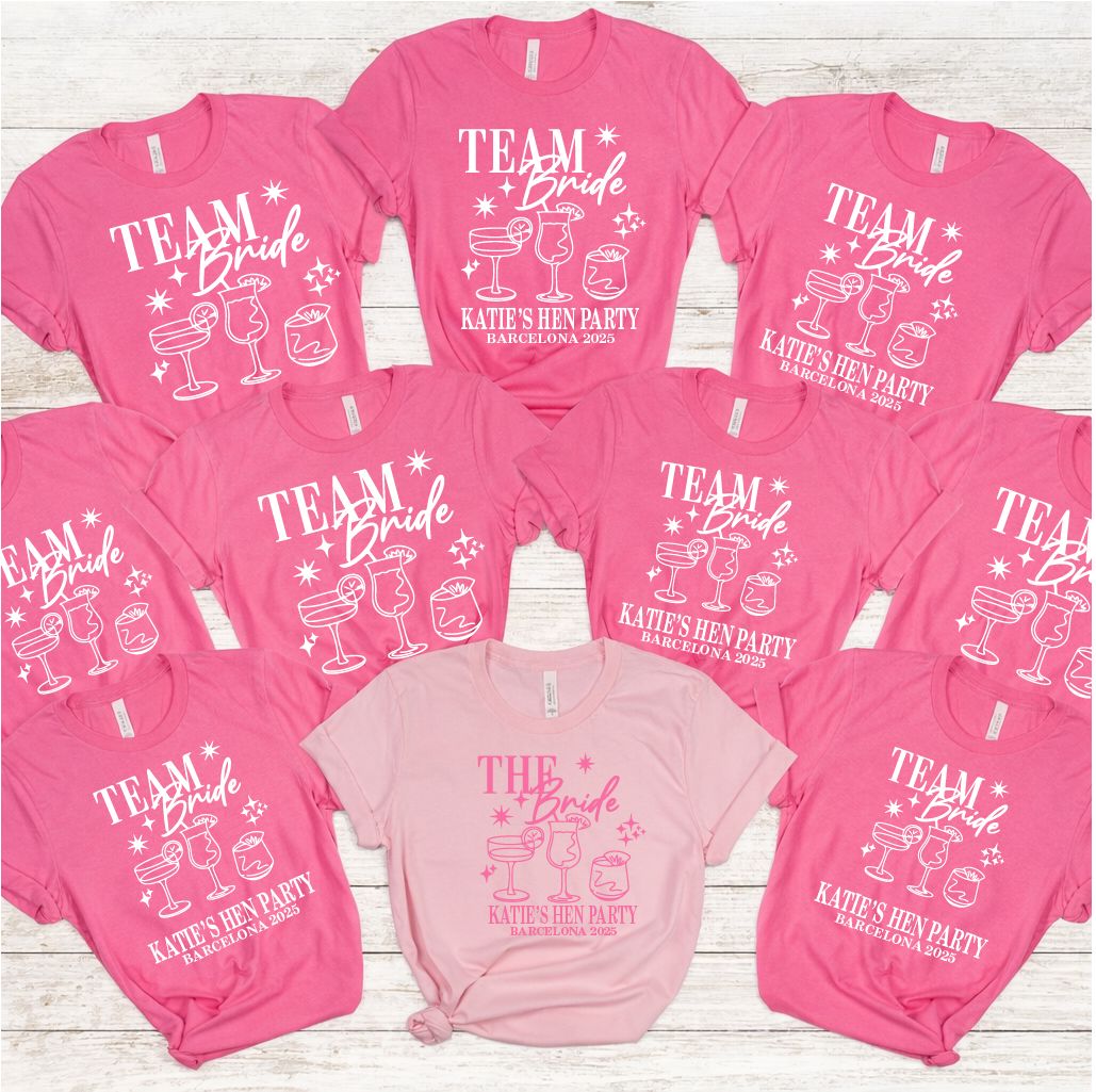 Team Bride Hen Party T-Shirts – Matching Squad Tees T-shirt Print My Tops Extra Small (Size 6-8) Hot Pink TEAM BRIDE