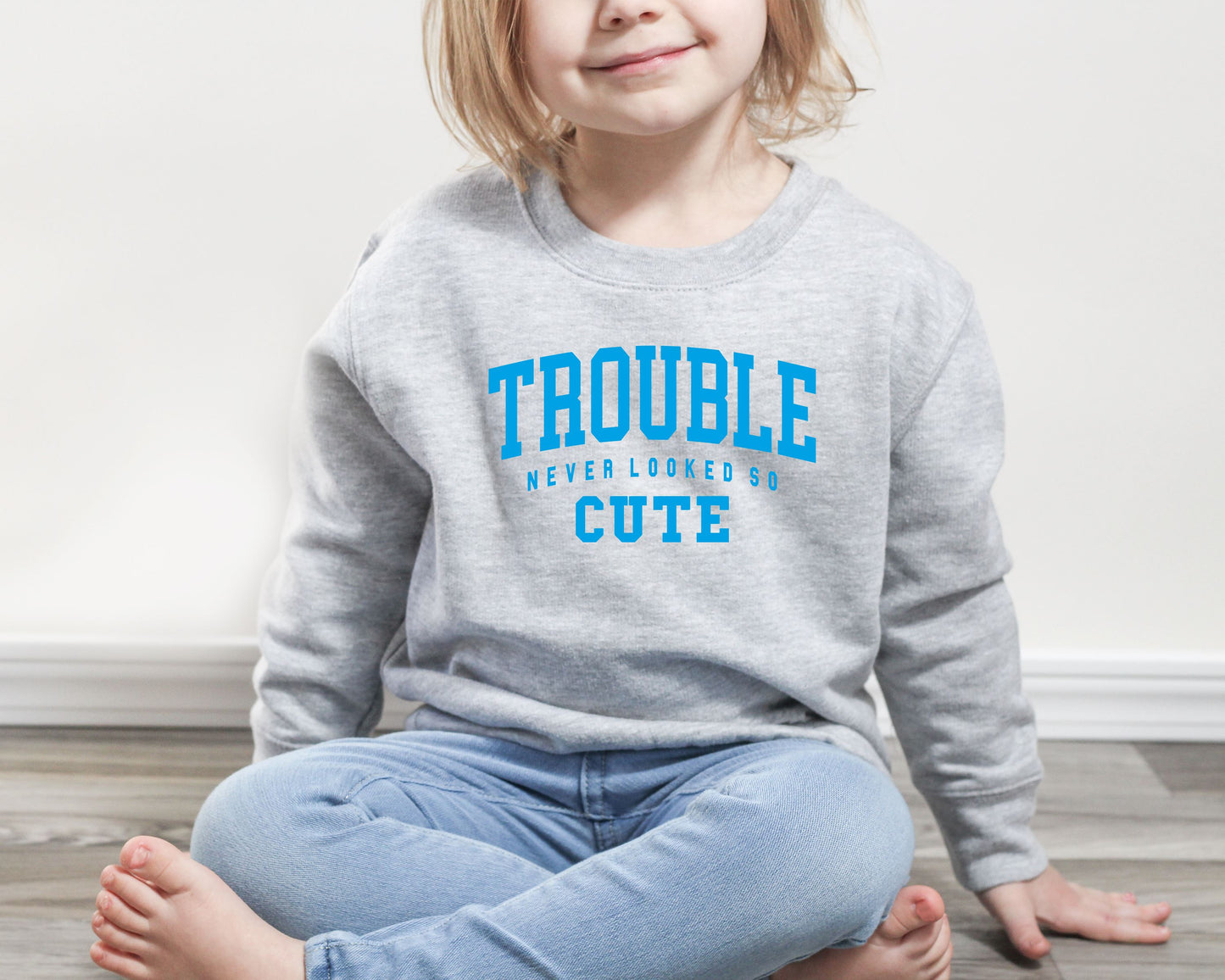 Trouble Never Looked So Cute Kids Slogan Sweatshirt