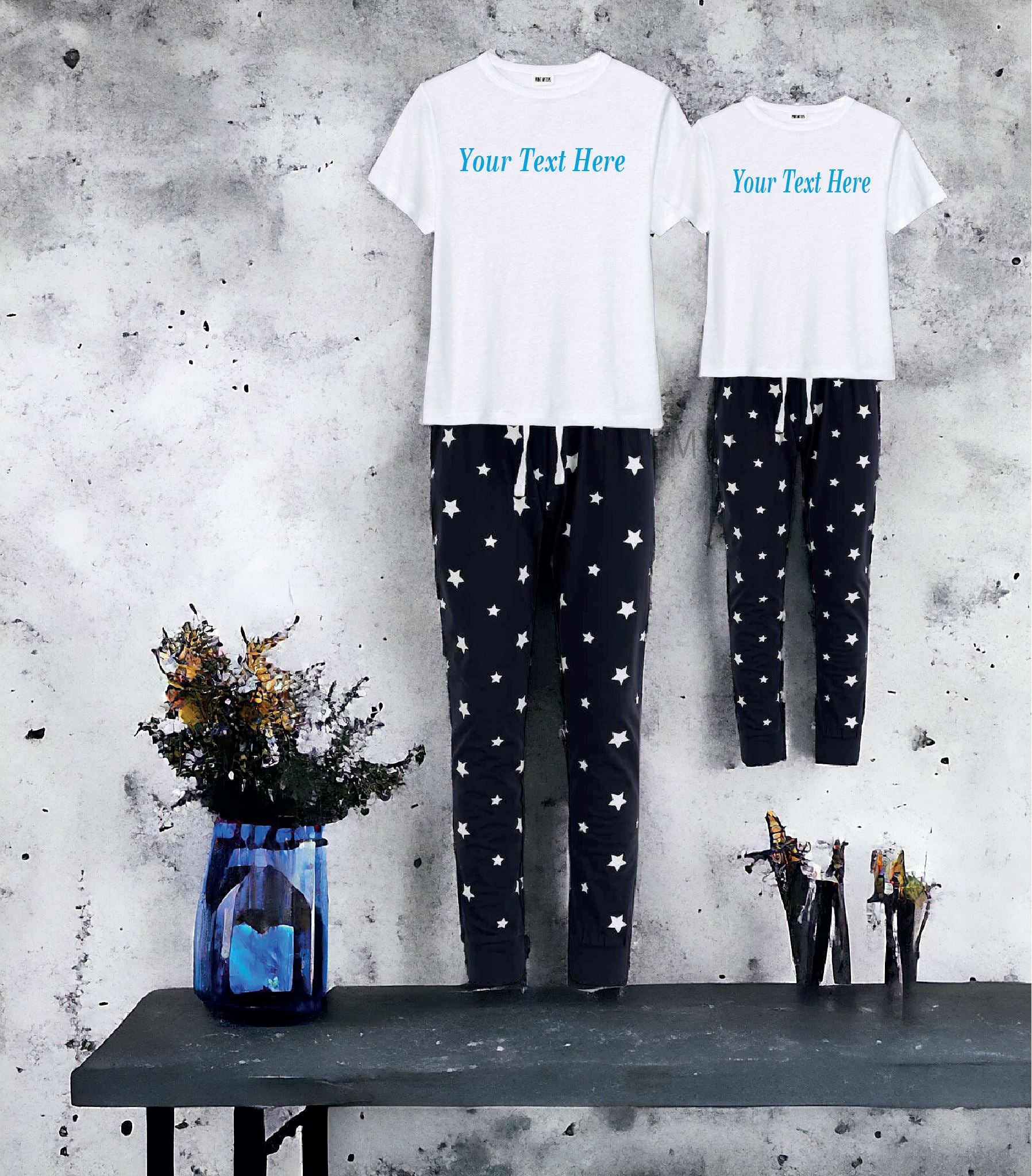 Pyjamas Fancy Text Personalised Your Text here Matching slogan pyjamas Blue Mama Mini ...