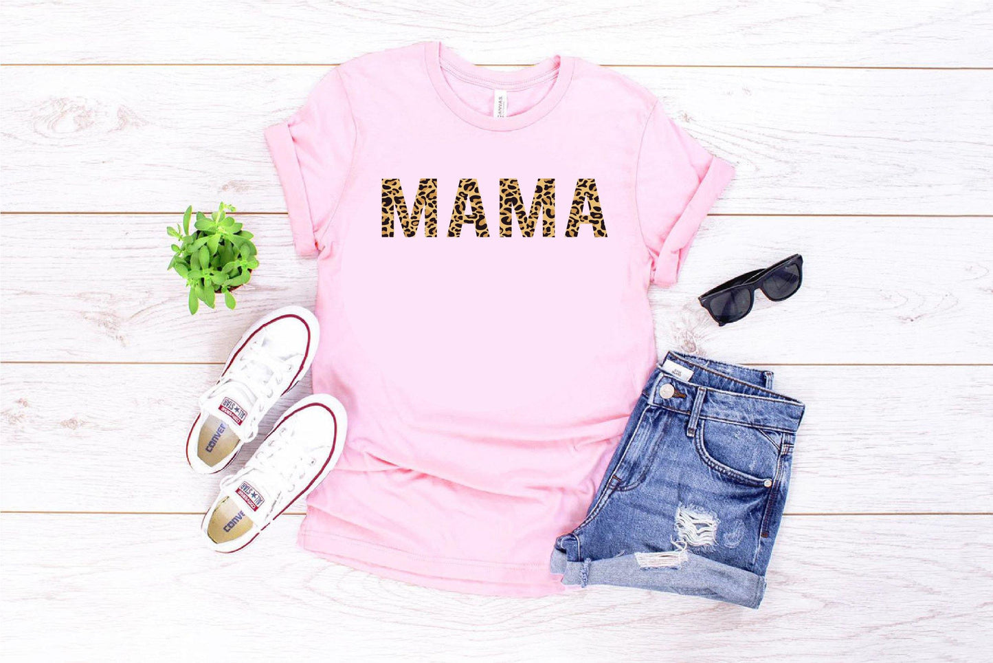 Animal Leopard Print Plain Mama Slogan T-Shirt