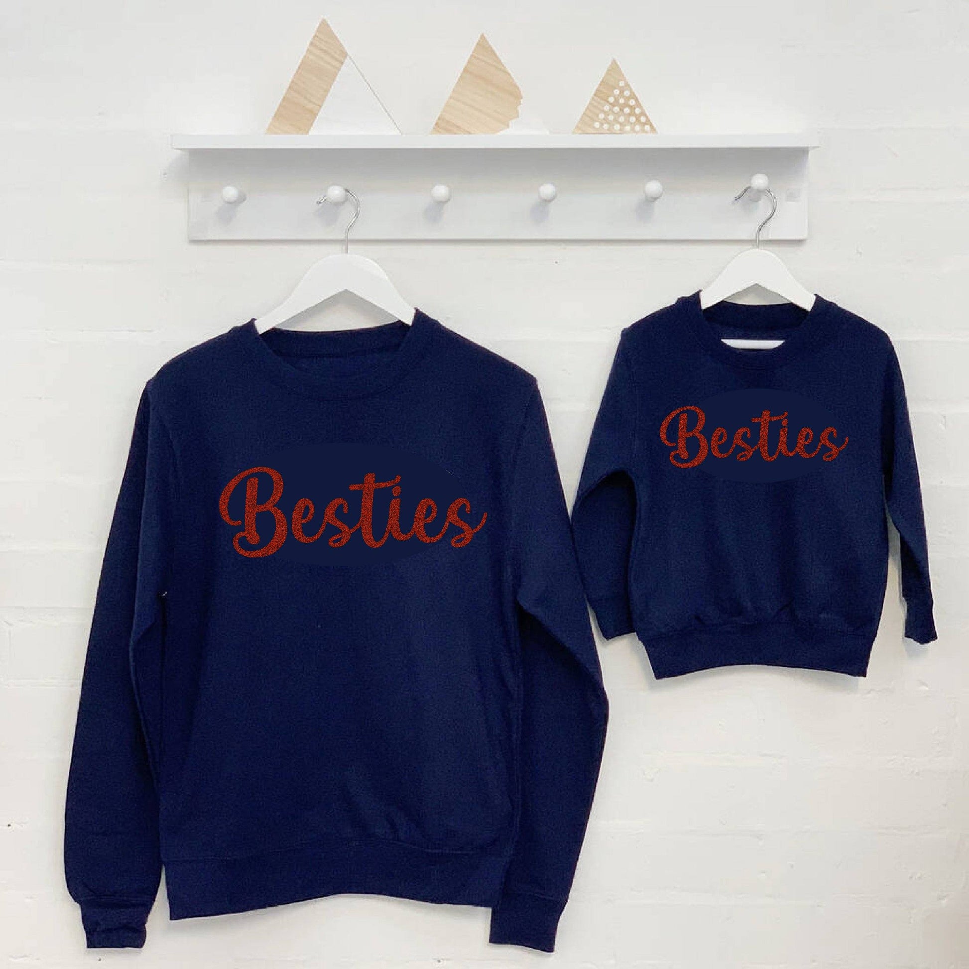 Besties Matching Red Glitter Sparkle Sweatshirts