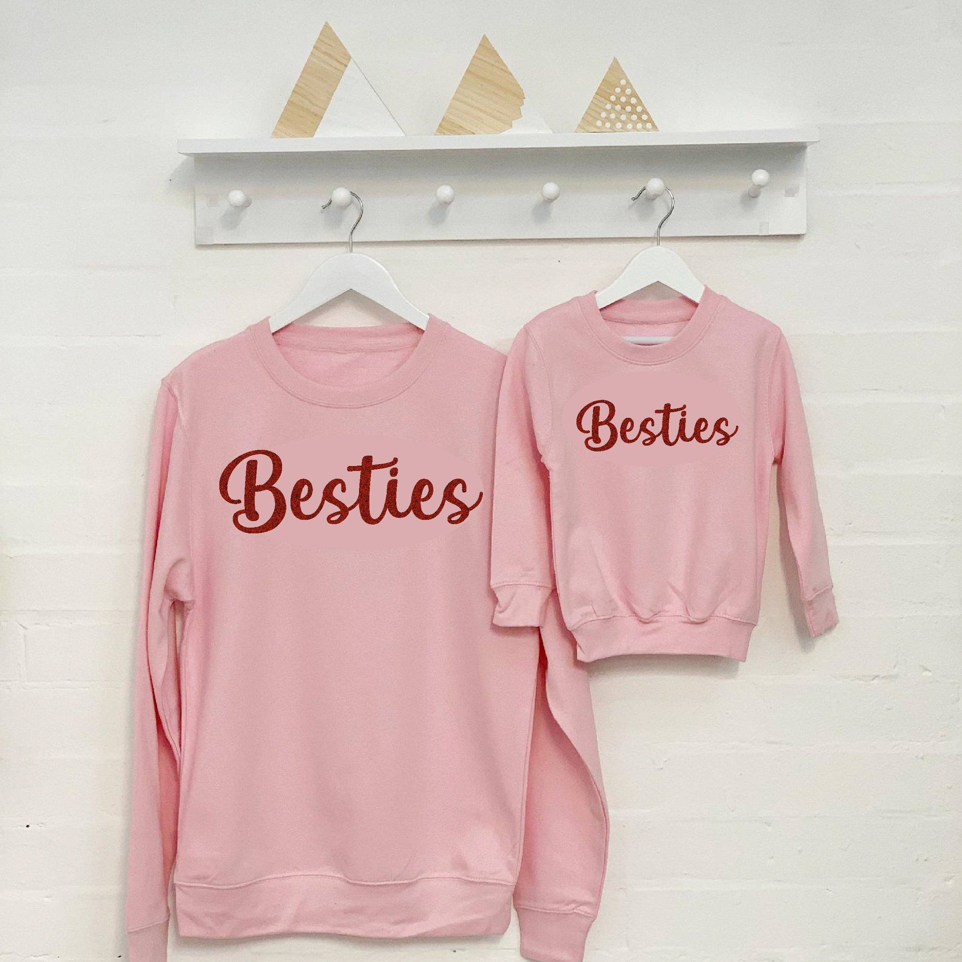 Besties Matching Red Glitter Sparkle Sweatshirts