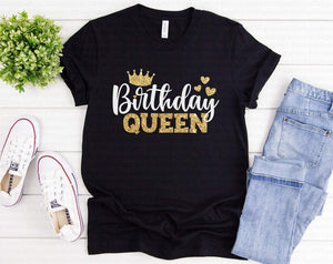 Birthday Queen and Squad Sparkly Bling T-Shirts