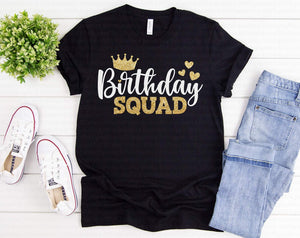 Birthday Queen and Squad Sparkly Bling T-Shirts