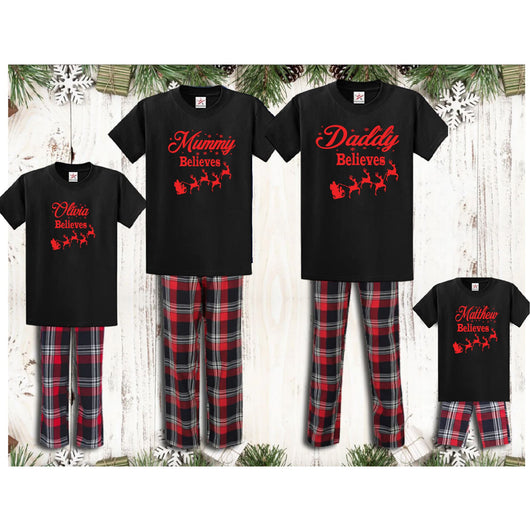 Black Family Matching Christmas Personalised Tartan Pyjamas