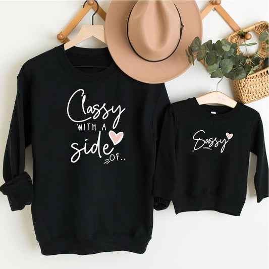 Classy with a side of Sassy Mummy and Child Black Sweatshirts