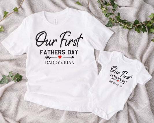 Dad and Baby First Fathers Day Personalised Matching Tops