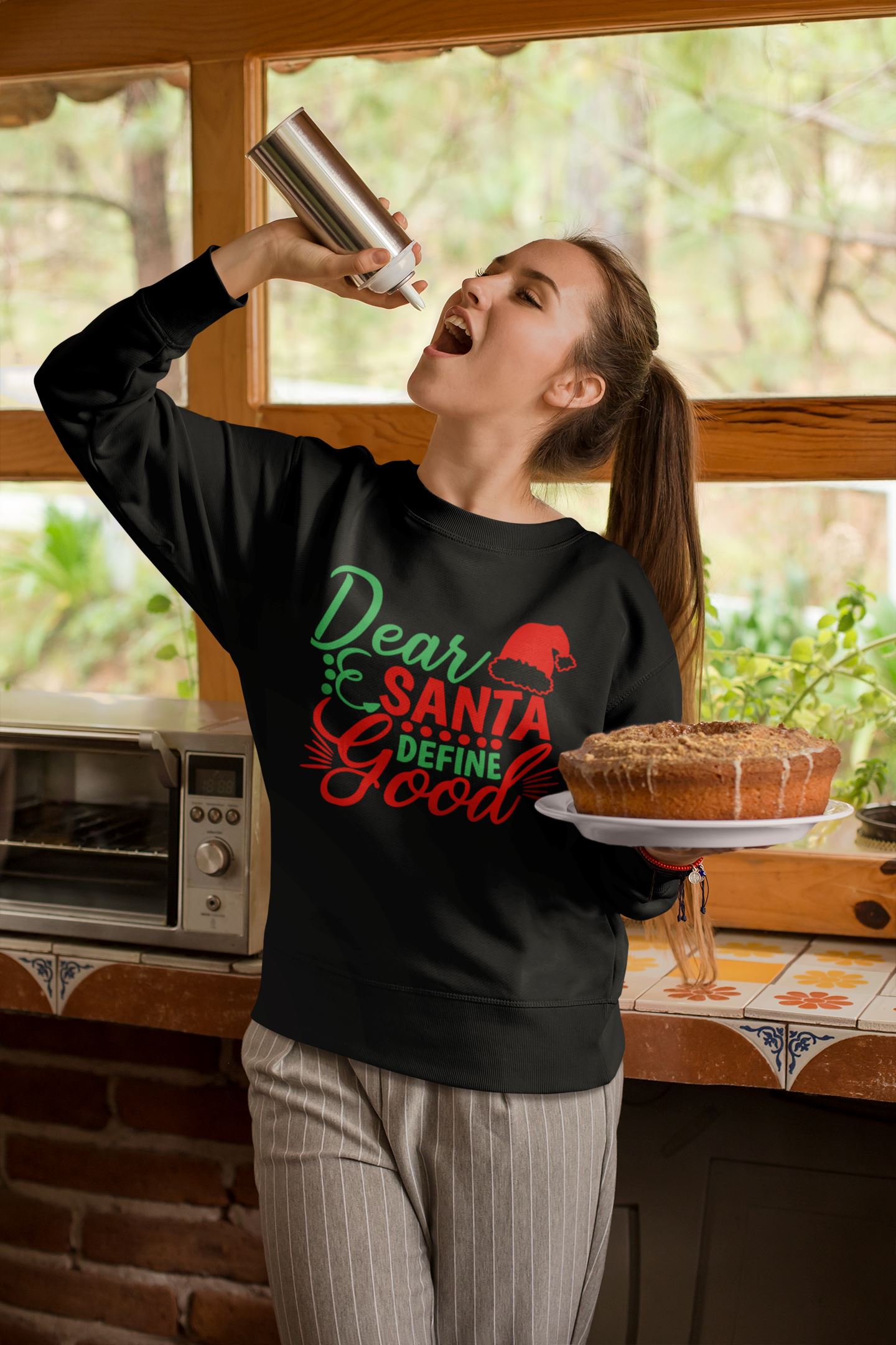 Dear Santa Define Good Funny Family Black Sweatshirt