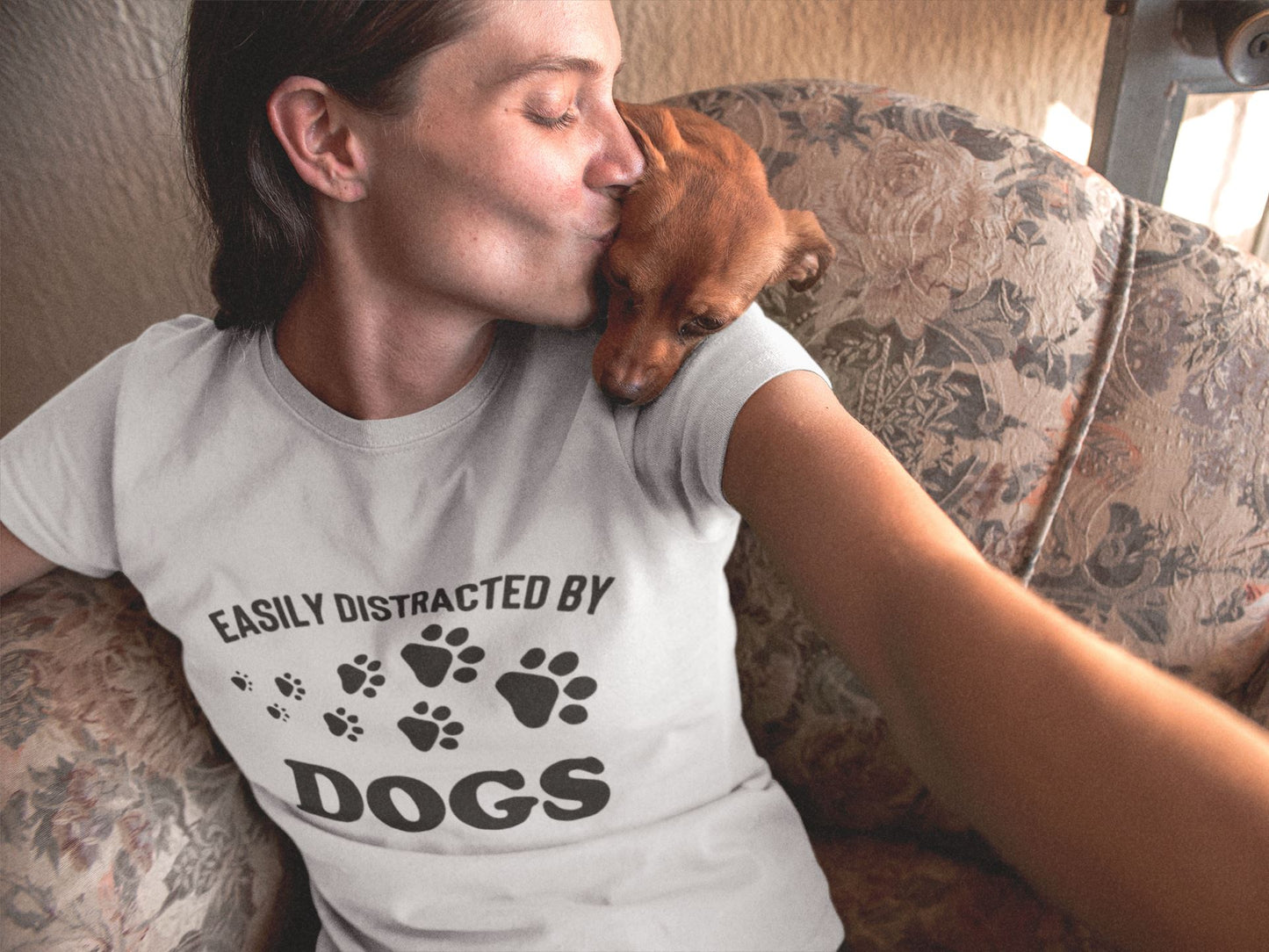Easily Distracted By Dogs Slogan T-Shirt