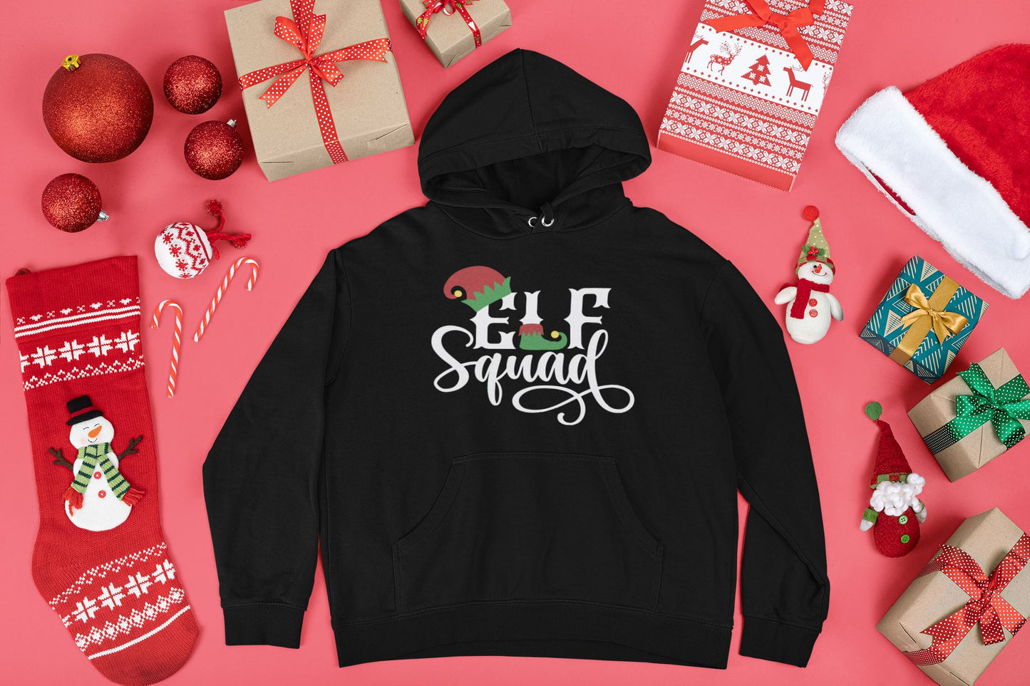 Elf Squad matching family black hoodies