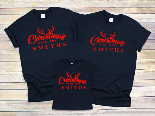 Family Surname Christmas Black T-shirts
