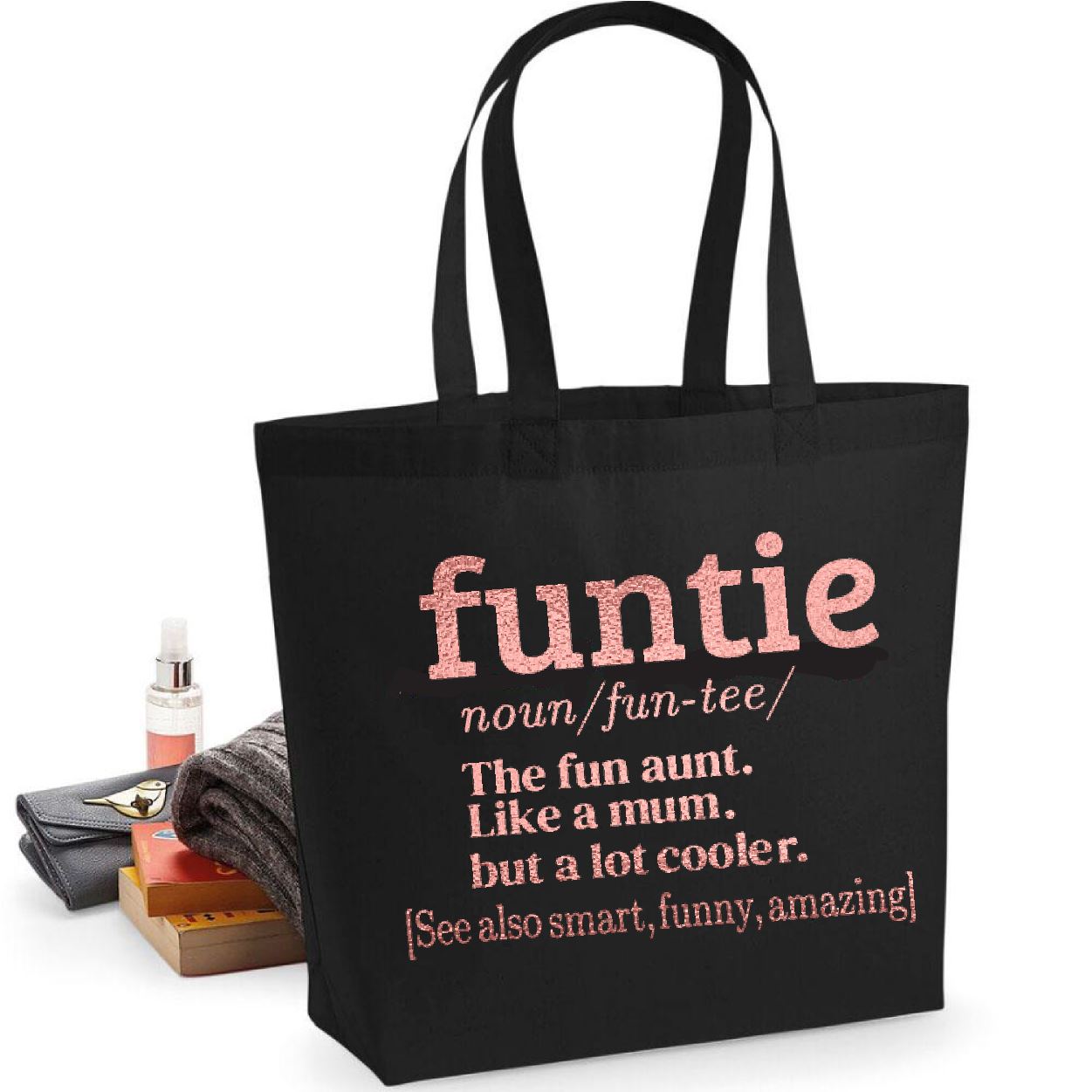 Funtie Rose Gold Text Tote Bag