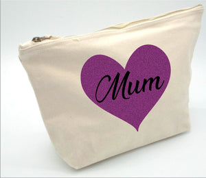Glitter Heart Personalised Mum Makeup Bag