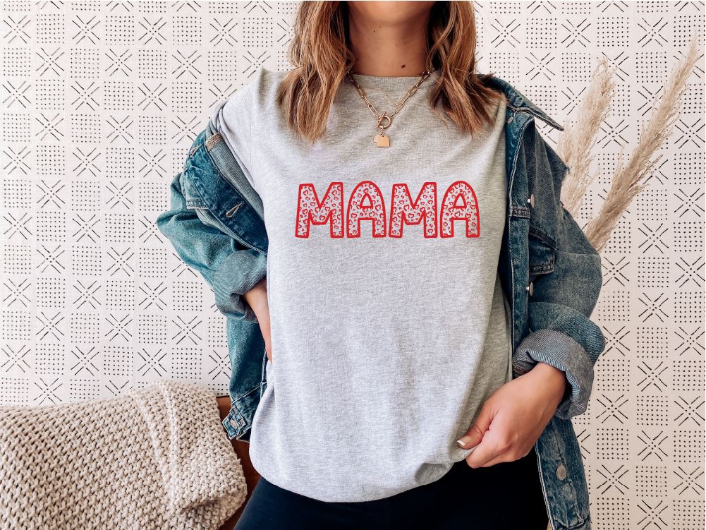 Heart Print Mama Slogan T-Shirt
