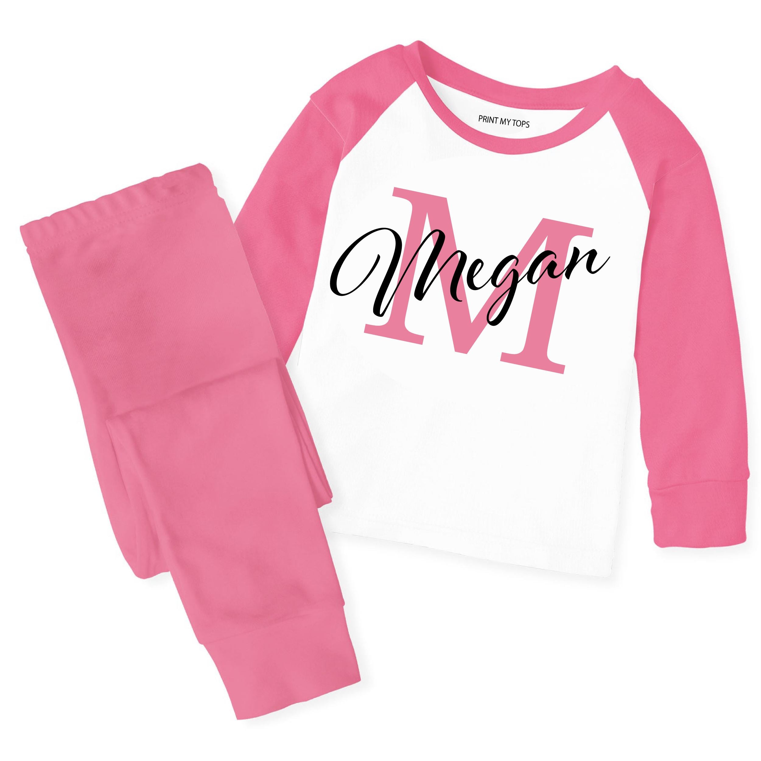 Cute Kids Personalised Initial Name Pyjamas Pink Blue – Print My Tops