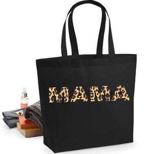 MAMA Animal Print Text Tote Bag